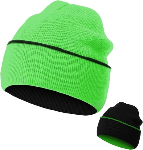 ZOORON 1Pack Unisex Reversible Beanie for Men Women Men's Warm Winter Hats Knit Cuff Beanie Cap,Reversible Double-Side-Wear in Kuwait