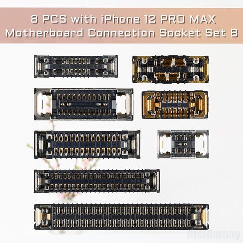 مجموعة استبدال مقبس اللوحة الأم من 8 قطع على شكل B لهاتف iPhone 12 PRO MAX، بما في ذلك موصل بطارية الكاميرا المقربة بزاوية واسعة ومقبس NFC SIM ومقبس LCD يعمل باللمس لهاتف iPhone 12PROMAX in Saudi Arabia