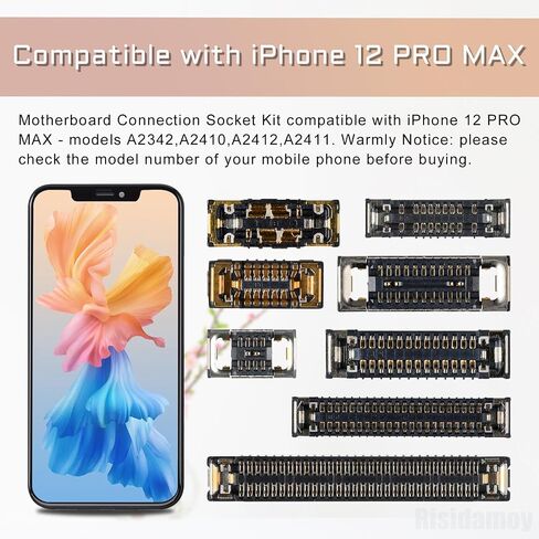 مجموعة استبدال مقبس اللوحة الأم من 8 قطع على شكل B لهاتف iPhone 12 PRO MAX، بما في ذلك موصل بطارية الكاميرا المقربة بزاوية واسعة ومقبس NFC SIM ومقبس LCD يعمل باللمس لهاتف iPhone 12PROMAX in Saudi Arabia