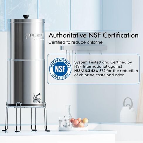 Purewell 3-Stage Gravity Fed Water Filter System, 2.25 Gallon Stainless Steel Countertop System with 2 Washable Ceramic Filters, Metal Water Level Spigot and Stand, Reduce up to 99% Chlorine, PW-OBT-K in Saudi Arabia