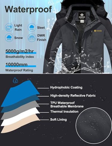 GEMYSE Men's Waterproof Ski Snow Jacket Insulated Winter Windproof Fleece Jacket with Hood in Kuwait