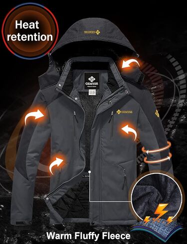 GEMYSE Men's Waterproof Ski Snow Jacket Insulated Winter Windproof Fleece Jacket with Hood in Kuwait
