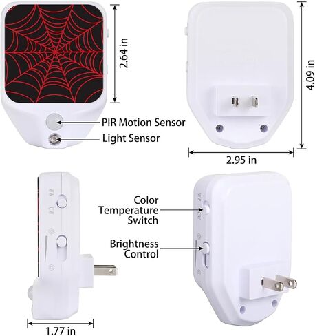 Plug-in Led Night Light with Auto Dusk to Dawn Sensor for Boys Girls Room Decor, Black Spider Web Adjustable Brightness Warm White Lights for Hallway,Bedroom, Kids Room, Kitchen, Stairway in Saudi Arabia