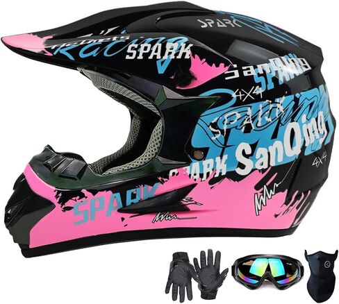 Motocross Helmet,Youth & Adult ATV Dirt Bike Motorcycle Helmet, Kids BMX 4-Wheeler Off-Road Mountain Bike Helmet,DOT Certified,W/Gloves Goggles Mask 4-Piece Set in Kuwait