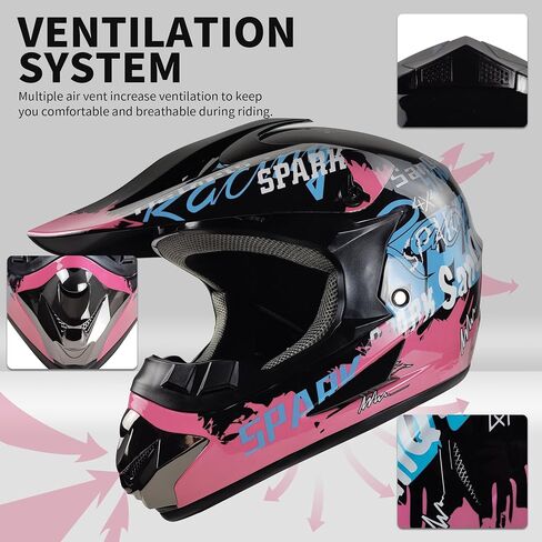 Motocross Helmet,Youth & Adult ATV Dirt Bike Motorcycle Helmet, Kids BMX 4-Wheeler Off-Road Mountain Bike Helmet,DOT Certified,W/Gloves Goggles Mask 4-Piece Set in Kuwait