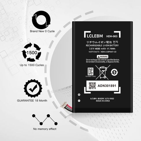LCLEBM (4680mAh) Battery for Nintendo HDH-003, 2024 New 0 Cycle Higher Capacity Rechargeable Battery Replacement for Switch Lite HDH-003, HDH-001 Game Console with Repair Tools in Kuwait