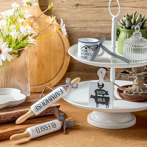 Yookeer 4 Pcs Ladybug Tiered Tray Decor Set Summer Wood Sign Rustic Red Ladybug Decor Mini Wooden Signs Decor Small Mug and Rolling Pins Rustic Table Decoration Ladybird Tiered Tray for Home Kitchen in Saudi Arabia