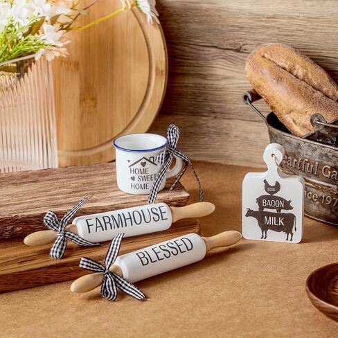 Yookeer 4 Pcs Ladybug Tiered Tray Decor Set Summer Wood Sign Rustic Red Ladybug Decor Mini Wooden Signs Decor Small Mug and Rolling Pins Rustic Table Decoration Ladybird Tiered Tray for Home Kitchen in Saudi Arabia