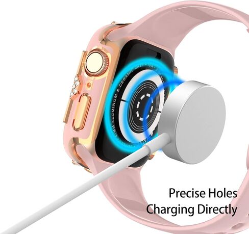 40 مم متوافق مع حافظة ساعة Apple SE/Series 7/6/5/4 مع واقي شاشة زجاجي مدمج 40/44/41/45 مم غطاء حماية iWatch من الألماس للنساء والفتيات (وردي/ذهبي وردي) in Kuwait