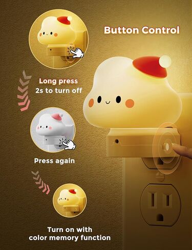 L LOHAS LED ضوء ليلي للأطفال، قابس ضوء ليلي لطيف ثلاثي الأبعاد، أضواء ليلية للحضانة من الغسق إلى الفجر، RGB+أبيض ناعم 3000K، 3 أوضاع إضاءة، ديكور الغرفة، للأطفال in Kuwait