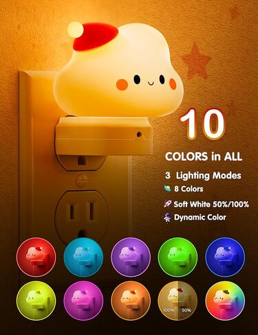 L LOHAS LED ضوء ليلي للأطفال، قابس ضوء ليلي لطيف ثلاثي الأبعاد، أضواء ليلية للحضانة من الغسق إلى الفجر، RGB+أبيض ناعم 3000K، 3 أوضاع إضاءة، ديكور الغرفة، للأطفال in Kuwait