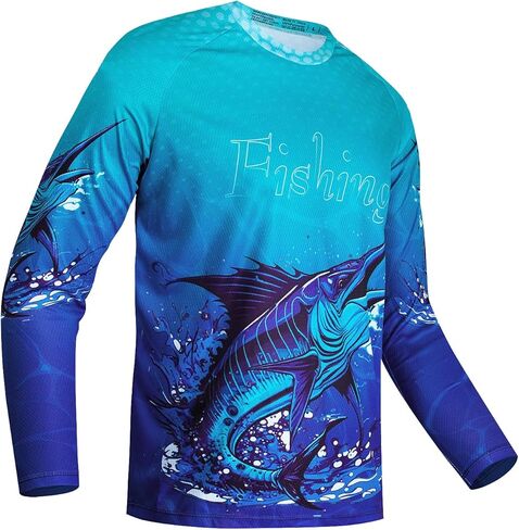 Fishing Shirts for Men,Long Sleeve Fish T-Shirt Sun Protection Outdoor Clothing Tee Funny Gift Breathable Tops S-3XL in Kuwait