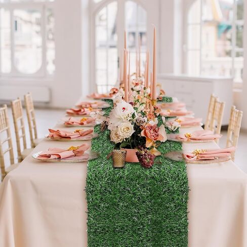 Grass Table Runner Artificial Tabletop Decor Synthetic Turf Grass Placemats Grass Table Liner Green Rug Table Cloths for Parties Wedding Banquet Faux Moss Table Runner (2, 12 x 36 Inch) in Kuwait