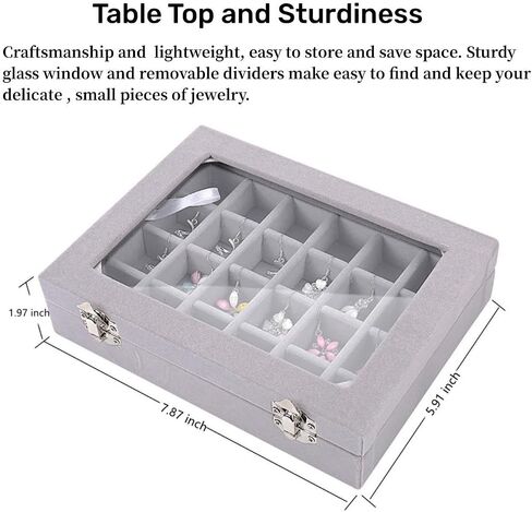 24 Grid Velvet Glass Jewelry Box Organizer Rings Earrings Tray Display Storage Case for Women Girls (Pink) in Saudi Arabia