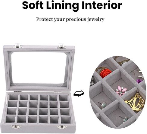 24 Grid Velvet Glass Jewelry Box Organizer Rings Earrings Tray Display Storage Case for Women Girls (Pink) in Saudi Arabia