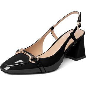 Slingback Low Block Chunky Heels Pumps Slanted Heels Loafers 2.5" Closed Toe Shoes Women Heeled Sandals