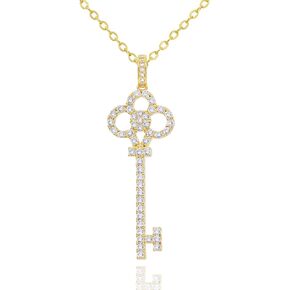 18K Gold Plated Key Necklace for Women • CZ Cubic Zirconia Key Pendant Layering Necklaces • Non-Tarnish Sparkly Jewelry Gifts for Her Mom [KN-CZ]