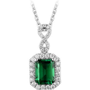DovEggs Elongated Emerald Cut Moissanite Pendant for Women Center 3ct 7x9mm Zambia Emerald Halo Infinity Pendant Necklace with Moissanite Accents 14K Gold QUALITY Sterling Silver Pendant