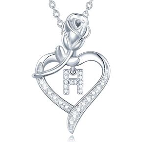 Agvana Valentines Day Gifts for Her Sterling Silver Initial Necklaces for Women Rose Flower Heart Letter Pendant Necklace Anniversary Birthday Gifts for Women Girls Mom Wife Girlfriend Daughter Sister