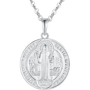Saint Benedict Medal Necklace 925 Sterling Silver for Women, San Benito Medalla, Catholic st Benedict Jewelry Gift