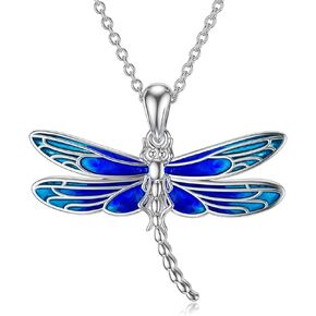 PELOVNY Necklaces for Women Mothers Day Gifts Blue Dragonfly Necklace for Women S925 Sterling Silver Big Pink Dragonflies Pendant for Girls Dragonfly Gifts for Lover Chain 18’’+2’’