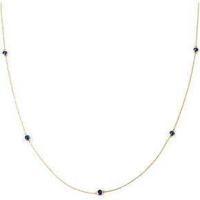 14K Solid Gold Sapphire Station Necklace for Women | 14K Real Gold Sapphire Five Stone Yard Necklace | Dainty Station Necklace | Women's 14K Gold Gemstone Jewelry | Gift for Anniversary, 18"