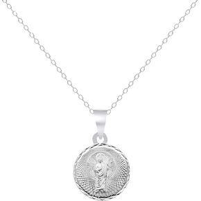 925 Sterling Silver Saint Jude Thaddeus Small Round Pendant Charm Necklace with 18" Rolo Chain