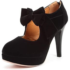 MMJULY Women's Classic Vintage Platform High Heel Small Bow Dress Pumps