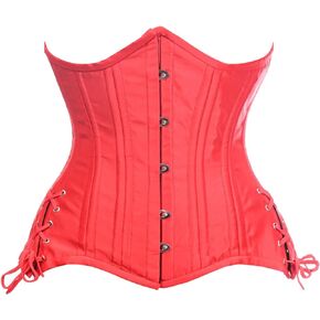 Daisy corsets womens Top Drawer Red Satin Double Steel Boned Curvy Cut Waist Cincher Corset W/Lace-up Sides