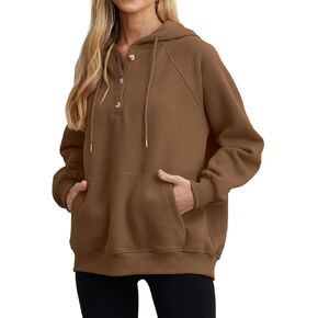 JINKESI Womens Casual Hoodie Button Collar Drawstring Hoodies Pullover Sweatshirts Long Sleeve Tops with Pocket in Kuwait