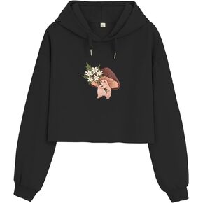 Bubeutou Women Cute Mushroom Cropped Hoodie Graphic Aesthetic Crop Sweatshirts for Teen Girls Cotton Cottagecore Pullover