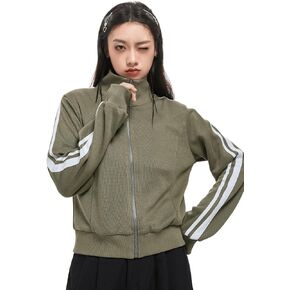 SweatyRocks Women's Casual Striped Print Full Zip Up Sweatshirts High Neck Long Sleeve Warm Sweatshirt Jacket