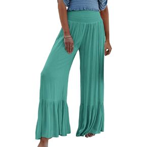 ADEWEL Women's Ruffle Pants High Waist Trousers Casual Beach Maxi Long Palazzo Overlay Pant