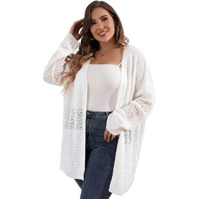 Verdusa Women's Plus Size Long Sleeve Hollow Out Open Front Knit Cardigan Sweater