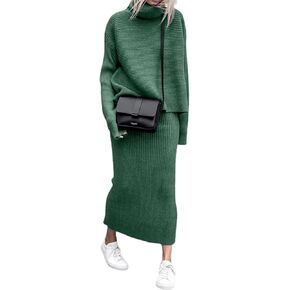 CHARTOU Women's Elegant Stacked Cowl Collar Rib-Knit 2 Pieces Pencil Sweater Skirt Sets