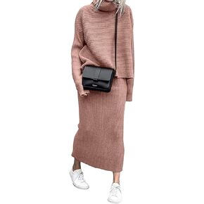 CHARTOU Women's Elegant Stacked Cowl Collar Rib-Knit 2 Pieces Pencil Sweater Skirt Sets