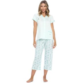 Casual Nights Women's Sleepwear Top & Capri Pants Pajama Set Shirt with Printed Bottom Pjs