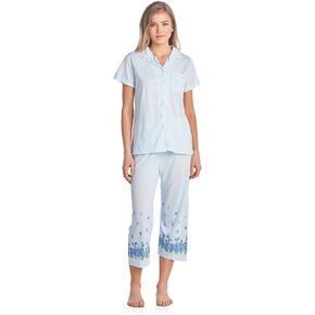 Casual Nights Women's Sleepwear Top & Capri Pants Pajama Set Shirt with Printed Bottom Pjs