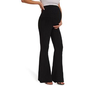 KIM S Maternity Ribbed Flare Leggings Over The Belly/High Waisted Bell Bottom Pants for Yoga Casual Work