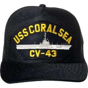 United States Navy USS Coral Sea CV-43 Aircraft Carrier Ship Emblem Patch Hat Navy Blue Baseball Cap