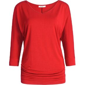 Esenchel Women's V-Neck Dolman Top 3/4 Sleeve Drape Shirt