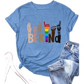 Be Kind Shirt for Women Sign Languag Hand Graphic T Shirts Kindness Short Sleeve Inspirational Tee Tops