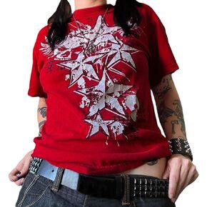 النساء الفتيات الجنية الجرونج المحاصيل القمم Y2K قصيرة الأكمام الجرافيك طباعة سليم تي شيرت مجسم طفل تيز الملابس الجمالية in Kuwait