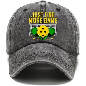 Just One More Game Fun Distressed Washed Black Baseball Cap, Vintage Adjustable Cotton Cap, Funny Retirement Gift for Man Woman, Birthday Gifts for Dad Grandpa Pickleball Lover