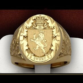 18K Gold Plated Lion Shield Ring Vintage Crown Badge Engraving Ring Animal Theme Royal Amulet Hip Hop Rock Ring Jewelry Gift for Men