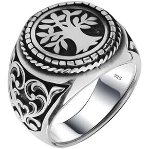 Solid 925 Sterling Silver Tree of Life Band Turkish Jewelry Men Ring