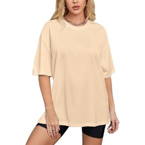 Women's T Shirts Oversized Short Sleeve Round Neck Casual Soft Tops Basic Tee Shirt S-XXL