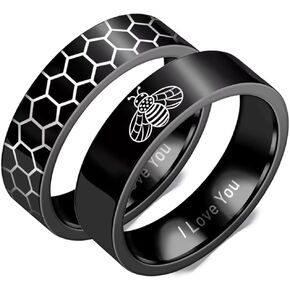 His Hers Bee and Honeycomb Couples Rings I Love You Romantic Anniversary Promise Wedding Band 6mm Stainless Steel Lovers Ring Size 5-13