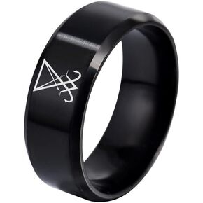 Stainless Steel Sigil of Lucifer Ring Sulfur Satanic Symbol Band Rings Elegant Sigillum Satanas Amulet Jewelry Anniversary Finger Ring for Men Women,Size 6-12