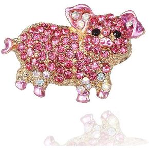 Exquisite Cartoon Pig Cute Brooch Pins Pink Cubic Zirconia Rhinestone Corsage Jewelry Lovely Animal Lapel Pin Clothes Bags Backpacks Jacket Badge Accessories for Women Men Teen Girls Promise Gifts